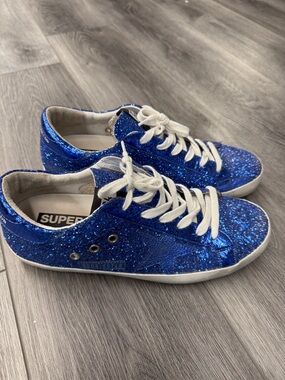 Golden Goose Superstar Glitter Sneakers in Blue